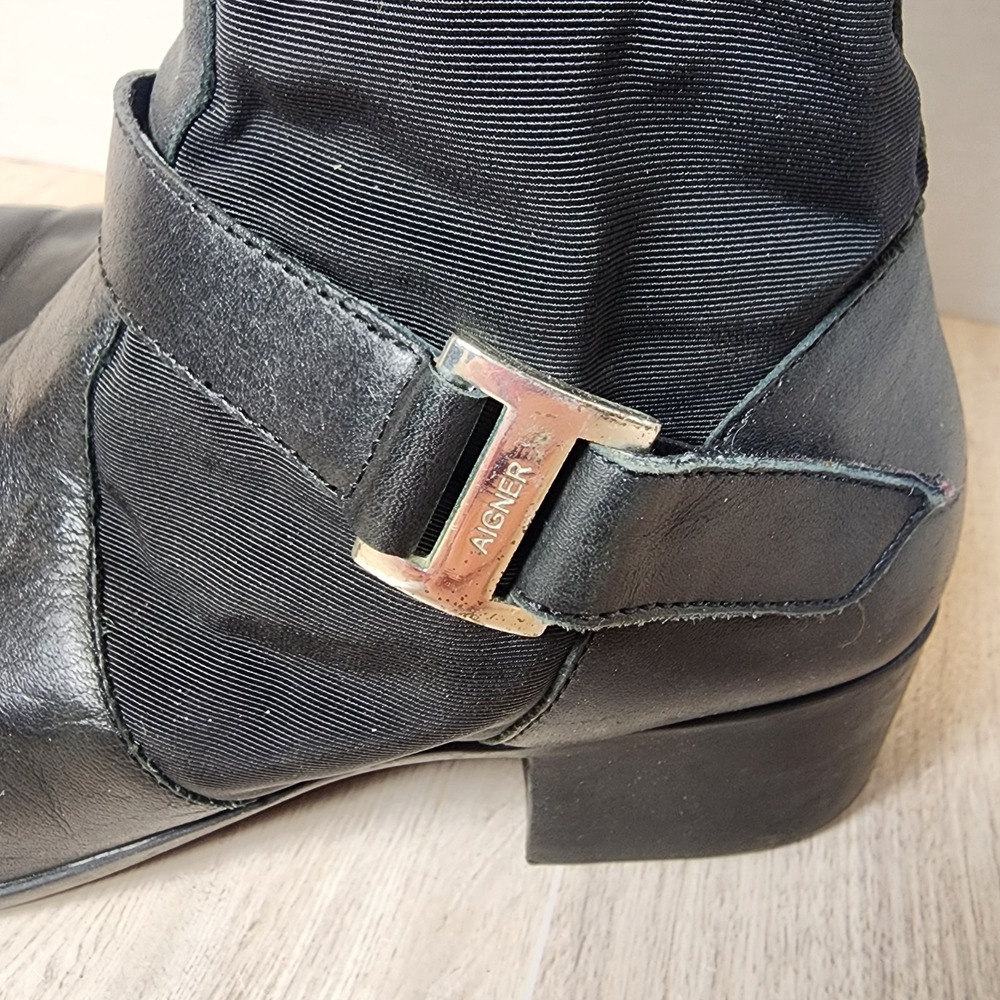 Etienne Aigner Boots Women's SIZE 6.5 Black Roping Riding Buckles Heel - Picture 4 of 16